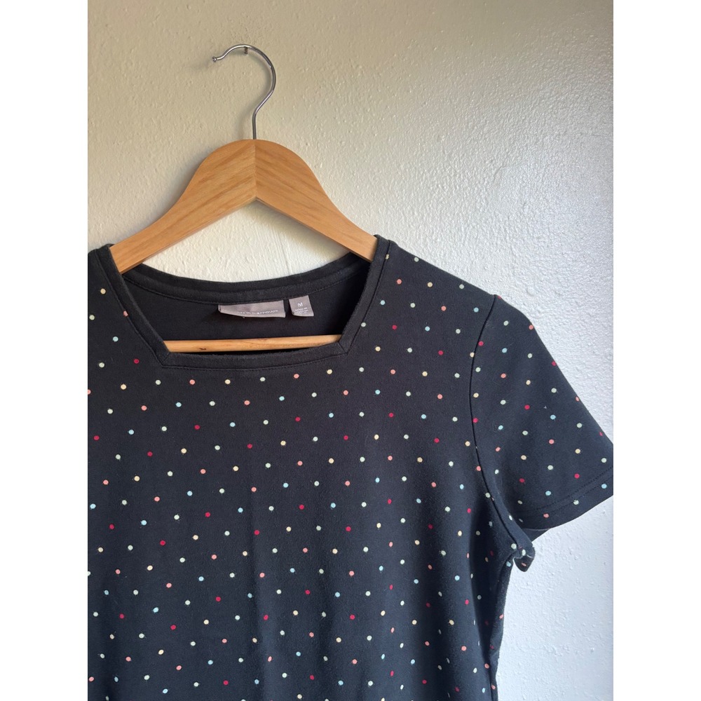 Croft & Barrow Womens Black Polka Dot Square Neck Short Sleeve T-Shirt Size M - Picture 3 of 7
